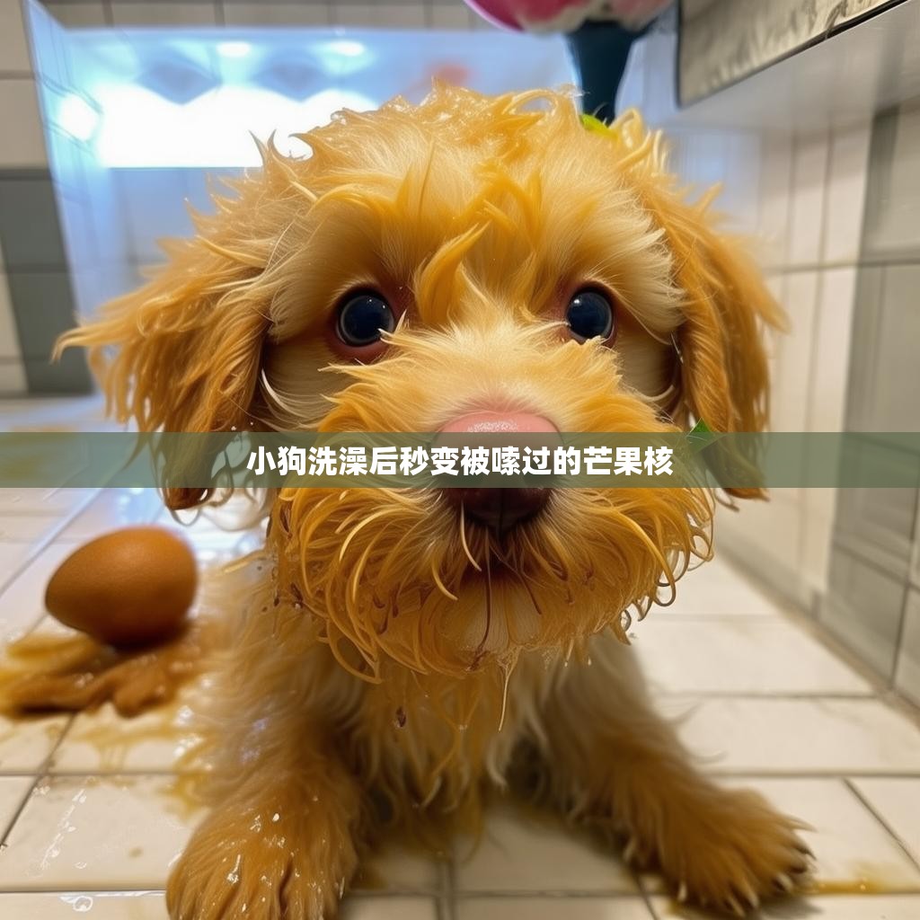 小狗洗澡后的趣味转变，形似被嗦过的芒果核