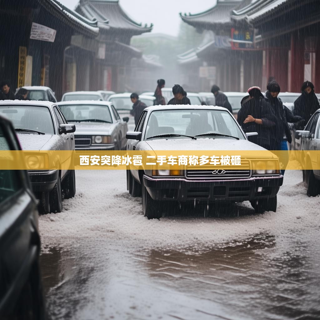 西安冰雹灾害后，二手车市场现场